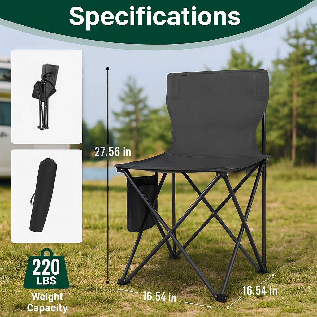 4pcs Foldable Outdoor Camping Chairs – Lightweight, Durable & Waterproof (220 lbs Capacity)